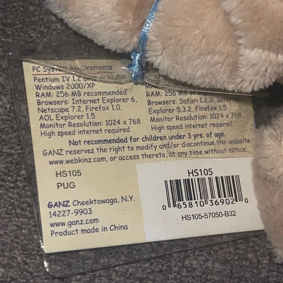 LIL’ Kinz WEBKINZ Ganz PUG HS105 hang & but Tag No Code plush stuffed animal - Picture 8 of 11